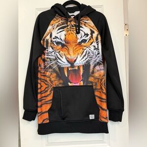 Men's Black and Orange Tiger Print Crewneck Sweater